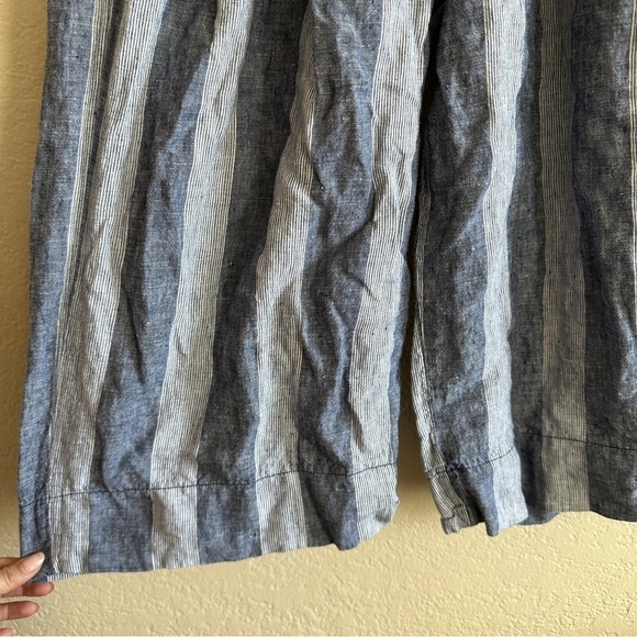 GAP Hi Rise Stripe Cropped Wide Leg Linen‎ Pants Lagenlook Vacation Clean Blue - Picture 5 of 11